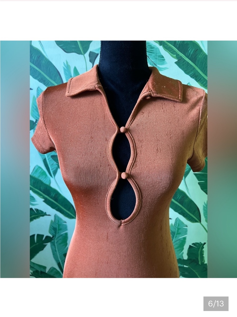 Urban Outfitters Christy Keyhole Cut-Out Mini Dress Wet Look Orange S NWT - Picture 8 of 15